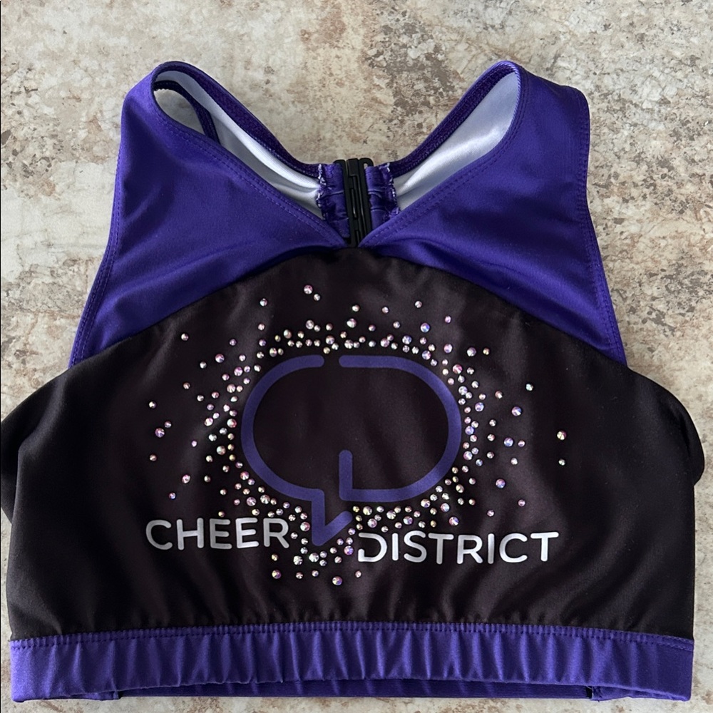 Cheer District Purple and Black Sports Bra